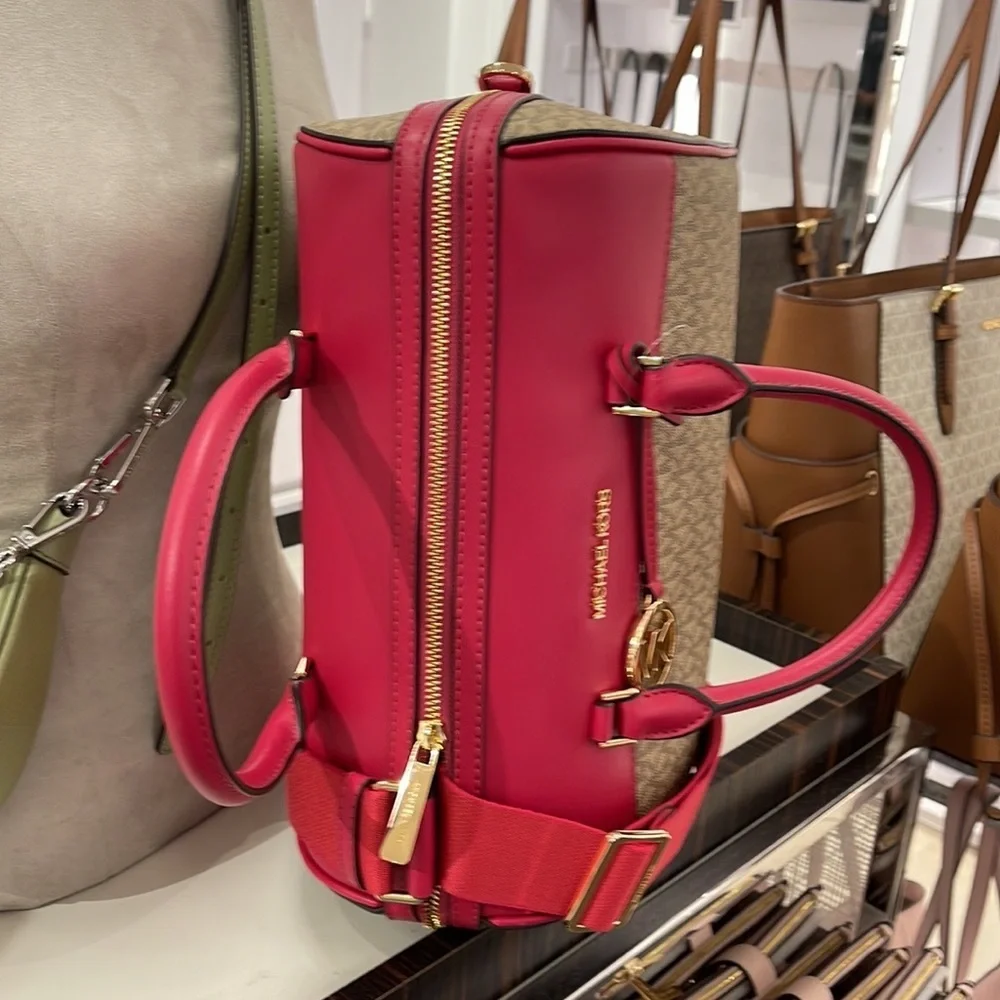 Michael Kors med Duffel Travel Leather/Coated 35S2GTFU2B Carmine Pink  MD DUFFLE
